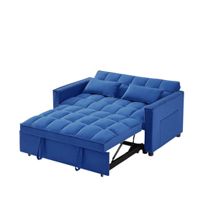 English Elm 54inch Flannel Sleeper Sofa with Double Armrests and Pouch, Adjustable Backrest Converts to Bed Dark Blue W1410P256596