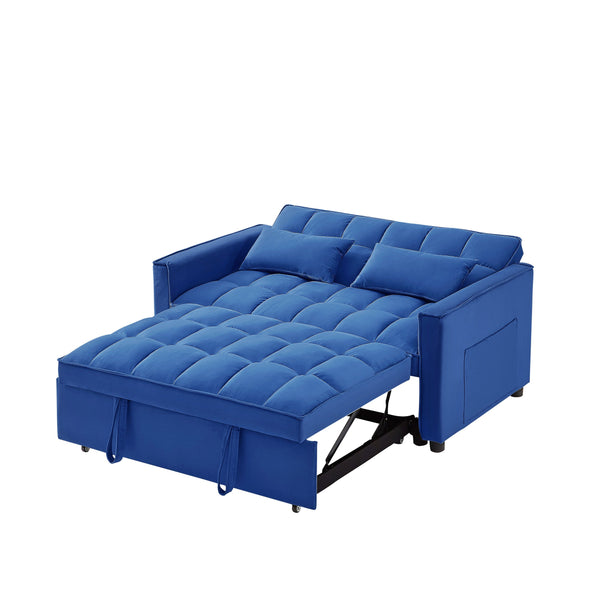 English Elm 54inch Flannel Sleeper Sofa with Double Armrests and Pouch, Adjustable Backrest Converts to Bed Dark Blue W1410P256596