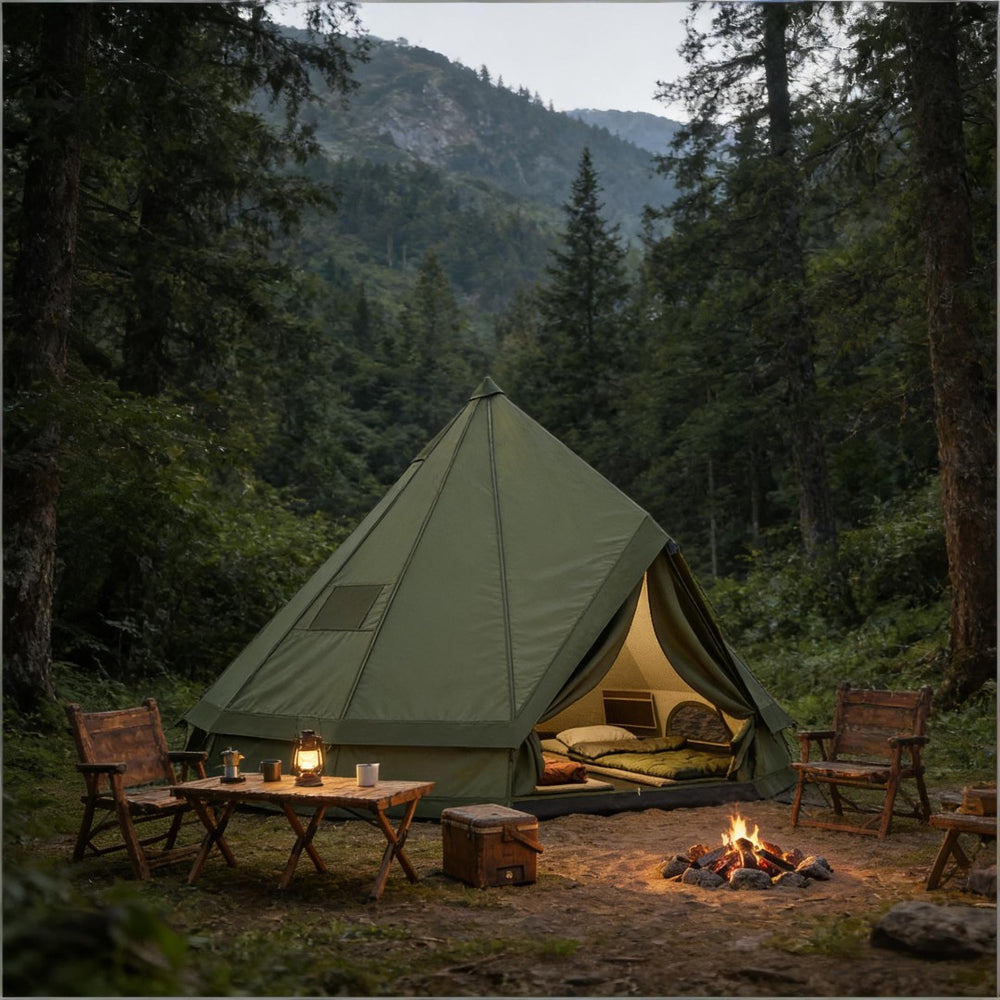 English Elm Outdoor Canvas Teepee Tent for Family Camping with Stove Jack All Season Use T3971P486614