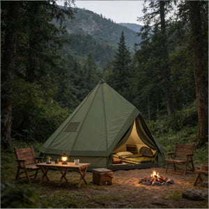 English Elm Outdoor Canvas Teepee Tent for Family Camping with Stove Jack All Season Use T3971P486614