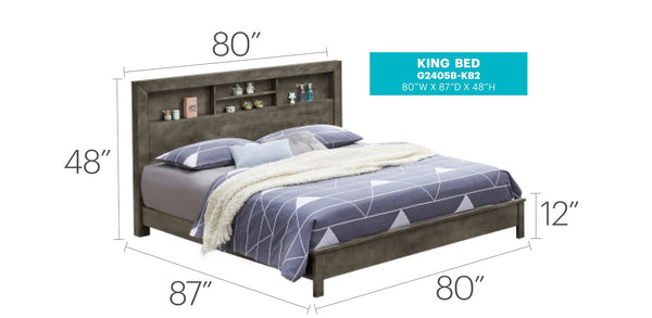 English Elm Transitional King-Sized Bed In Soft Gray - Timeless Design, Durable Construction, Easy Assembly! B078S00242-GIGA