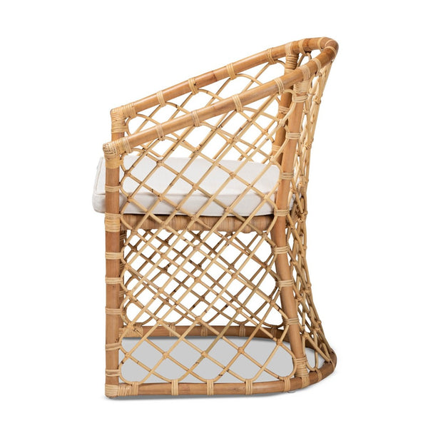 English Elm Modern Woven Rattan Armchair Set of Two Bohemian Dining Chairs with Openwork Frame B2750P470031
