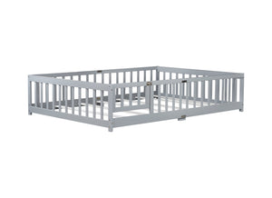 English Elm Full Size Floor Bed With Safety Guardrails & Door - Eco-Friendly Rubberwood, Easy Assembly, Grey W504P286378