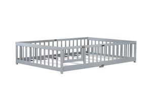 English Elm Full Size Rubberwood Floor Bed with Safety Guardrails and Latching Door for Toddlers Grey W504P429296