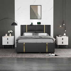 English Elm Nightstands with Marble-Pattern Top and Raised Guard, 2-Drawer Modern Bedside Tables for Storage Elegance White 23.4 L x 18.5 W x 9.06 H N733S332142K