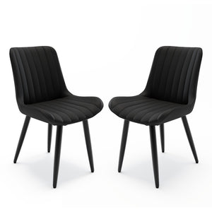 English Elm Set of 2 Armless Pu Leather Dining Chairs Cushioned Seat Brushed Metal Legs Modern Black W3316P426933