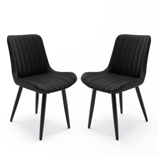 English Elm Set of 2 Armless Pu Leather Dining Chairs Cushioned Seat Brushed Metal Legs Modern Black W3316P426933