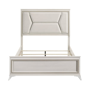 English Elm 1pc Chenille Upholstered Queen Headboard with LED Lighting, Modern Luxury Bed Frame in Antique White Gold Finish B011S01547