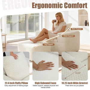 English Elm Boneless Corduroy Lounge Chair with Ottoman High Back Accent Pillow No Assembly White W5385P433282