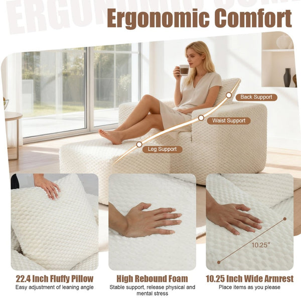 English Elm Boneless Corduroy Lounge Chair with Ottoman High Back Accent Pillow No Assembly White W5385P433282