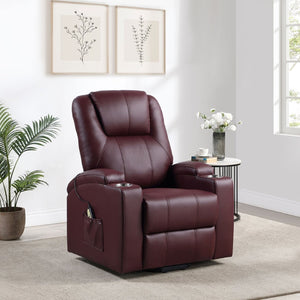 English Elm Macklin Faux Leather Power Lift Recliner with Heat Massage and Storage Pockets Wine Red B062P466805