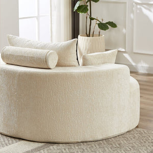 English Elm 55'l Chenille Round Sleeper Chair Fluffy Sculptural Seat for Living Room or Bedroom W834P401614