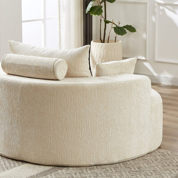 English Elm 55'l Chenille Round Sleeper Chair Fluffy Sculptural Seat for Living Room or Bedroom W834P401614