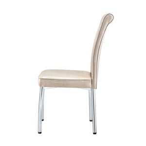 English Elm A Set of 2 Crystal Button Faux Leather Dining Chairs with Embossed Croc Texture Beige W3226P340250