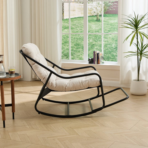 English Elm Outdoor Rocking Chair Steel Frame Corduroy Cushion Modern Armless Patio Lounge Seat W640P443543