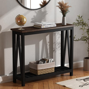 English Elm 40" Farmhouse Console Table - Rustic Black Narrow Sofa Table For Entryway, Living Room, Hallway Charm T3771P356088