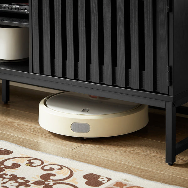 English Elm 63 Vintage Bevel TV Stand 63-inch Media Console with Drawers and Open Shelves, Rustic Artful Design Black+Brown W578P193305