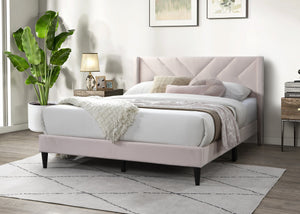 English Elm Elegant Velvet Upholstered Queen Bed with Geometric Stitched Headboard, Platform Design, 12" Height Light Pink 66 L x 23 W x 9 H B011P238935