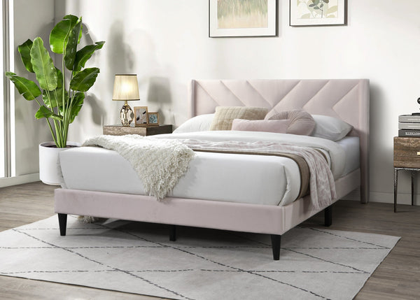 English Elm Elegant Velvet Upholstered Queen Bed with Geometric Stitched Headboard, Platform Design, 12" Height Light Pink 66 L x 23 W x 9 H B011P238935