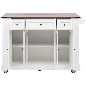 English Elm K&k Farmhouse Rolling Kitchen Island with Drop Leaf Tempered Glass Drawers and Power Outlet White N707S263637W
