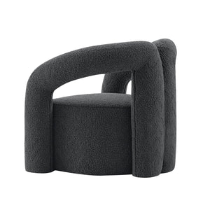 English Elm Darian Boucle Lounge Chair with Pine Frame, Plush High-Density Foam, Modern Open T-Back Design Black B365P398011