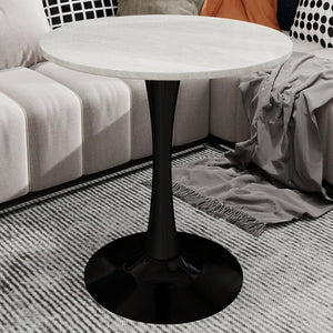 English Elm Marble-Top Round Side Table With Tapered Black Base – Modern Minimalist Design For Stylish Spaces W1935P353502