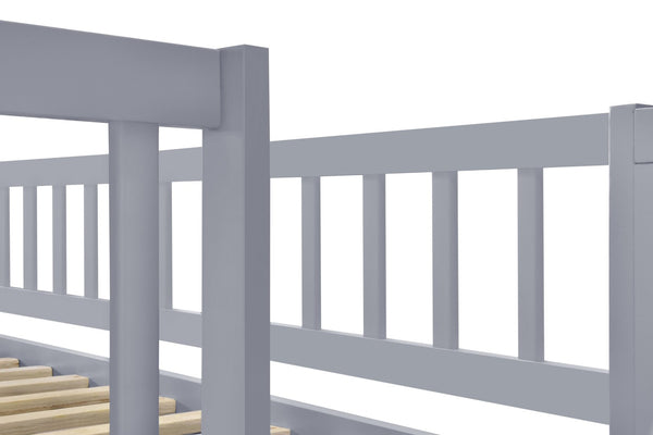 English Elm Twin Over Full Stairway Bunk Bed With Trundle - Stylish Gray Space-Saving Solution For Kids' Rooms K495S00003-GIGA