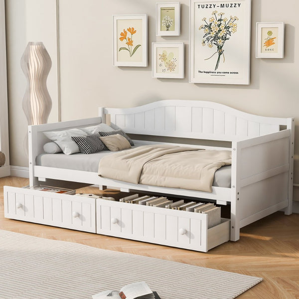 English Elm Twin Wood Daybed Sofa with Storage Drawers Arched Frame for Guest or Kids Room N708P357111K