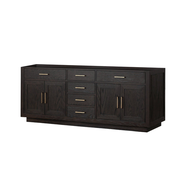 English Elm Black Oak Double Bath Vanity 84" W x 22" D — Midcentury Black Wood Double Sink, Soft-Close, Storage B2731P260872