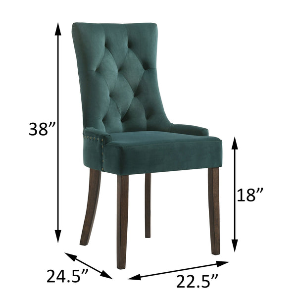 English Elm Green Velvet Tufted Back Side Chairs Set of 2 with Nailhead Trim, Weathered Oak Legs, Plush Upholstery, 38.5" High B062P182746