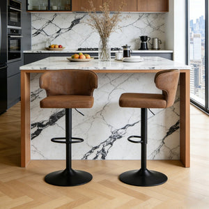 English Elm Modern Oil-wax Upholstered Swivel Barstools with Ergonomic High Back for Kitchen Islands W2920P419851