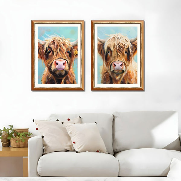 English Elm Set Of 2 Highland Cow Framed Canvas Prints – Rustic Farmhouse Wall Art For Living Rooms & Bedrooms T3976P383235-GIGA