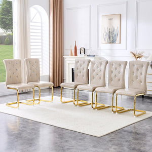 English Elm Luxury Pu Upholstered Dining Chair Set of 4 with Channel Stitching and Metal Legs Beige W1512P491872