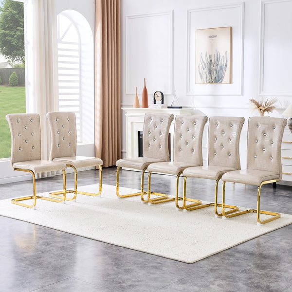 English Elm Luxury Pu Upholstered Dining Chair Set of 4 with Channel Stitching and Metal Legs Beige W1512P491872