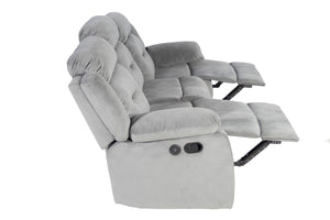 English Elm Recliner Sofa Three Seat Velvet Tufted Usb Charging Plush Living Room Couch B089P240507