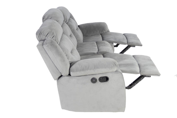 English Elm Recliner Sofa Three Seat Velvet Tufted Usb Charging Plush Living Room Couch B089P240507