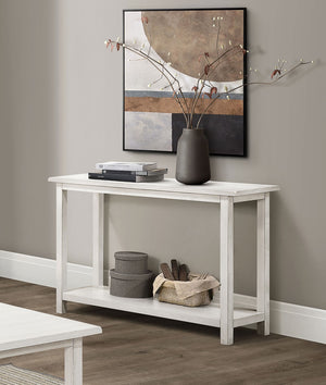 English Elm Wood Pine Console Table Weathered Farmhouse Finish with Open Shelf for Entryway White B016P472790