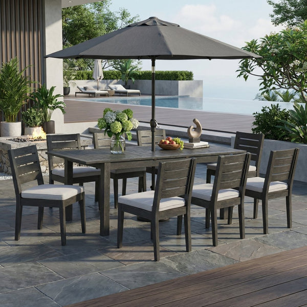 English Elm 9-piece Outdoor Acacia Wood Extendable Patio Dining Set with Water-repellent Cushioned Chairs N773OD00145S
