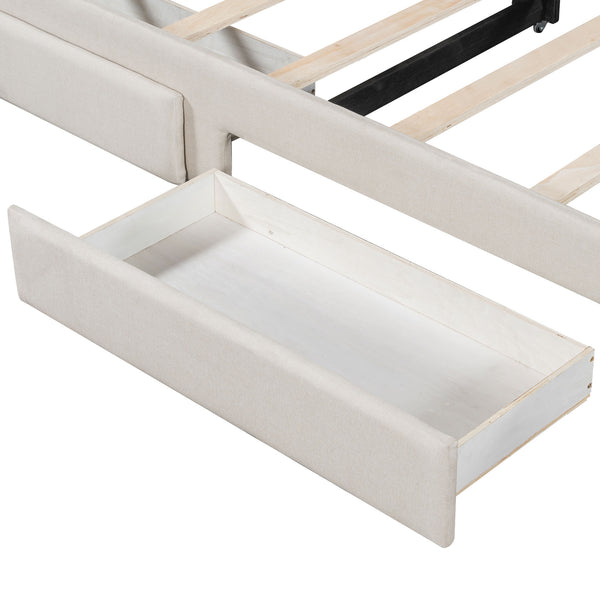 English Elm Twin Extendable Upholstered Daybed with Two Storage Drawers, LED Light, Slat Kit Included for Guests Beige N7500002061A