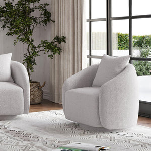 English Elm Swivel Barrel Armchair in Teddy Fabric with Lumbar Pillow and Solid Wood Legs Gray T3623P430693