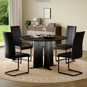 English Elm Modern Round 5 Piece Dining Set Upholstered Chairs Mdf Top for Kitchen Spaces W3875S00066