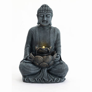 English Elm Zen-style Buddha Fountain Two Tier Lotus Polyresin Led Garden Patio Decor W853P412663