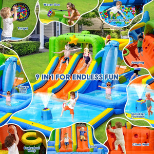 English Elm 9 in 1 Inflatable Bounce House Backyard Water Park with Slide Pool and Sprinkler W1677P247377