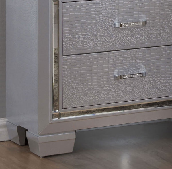 English Elm Contemporary Chic Chest with Gold Accents, Acrylic Trim, Metal Bracket Legs and Dust‑Proof Drawers Silver 42 L x 22 W x 59 H B2741P371015