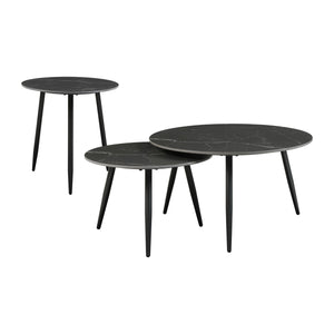 English Elm Modern Nesting Cocktail Tables 3-Piece Occasional Set with Sintered Stone Tops and Metal Legs, Compact Stylish Design Black 35 L x 35 W x 5.5 H B011P232142