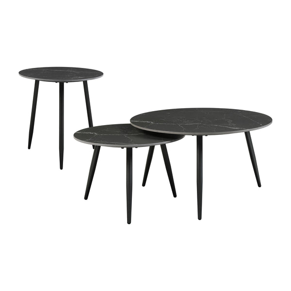 English Elm Modern Nesting Cocktail Tables 3-Piece Occasional Set with Sintered Stone Tops and Metal Legs, Compact Stylish Design Black 35 L x 35 W x 5.5 H B011P232142