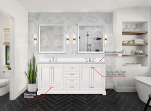 English Elm White 72" Double Bath Vanity with Cultured Marble Top, Solid Wood Frame, Soft-Close Drawers, Storage B2731P258392