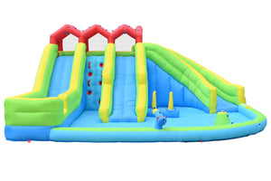 English Elm 7 in 1 Inflatable Backyard Water Park with Triple Slides Climbing Wall and Sprinkler W1677P247457