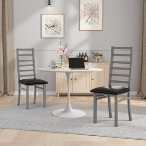 English Elm Metal Dining Chairs Set Of 2 - Stylish Grey Pu Leather, High-Back Steel Legs For Modern Spaces W757P232712