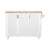 English Elm K&K 51" Fluted Kitchen Island With Drop Leaf, Farmhouse Accent Kitchen Island On Wheels With Internal Storage Rack, Rolling Kitchen Cart With Towel Rack For Kitchen, Dining Room, White Ash